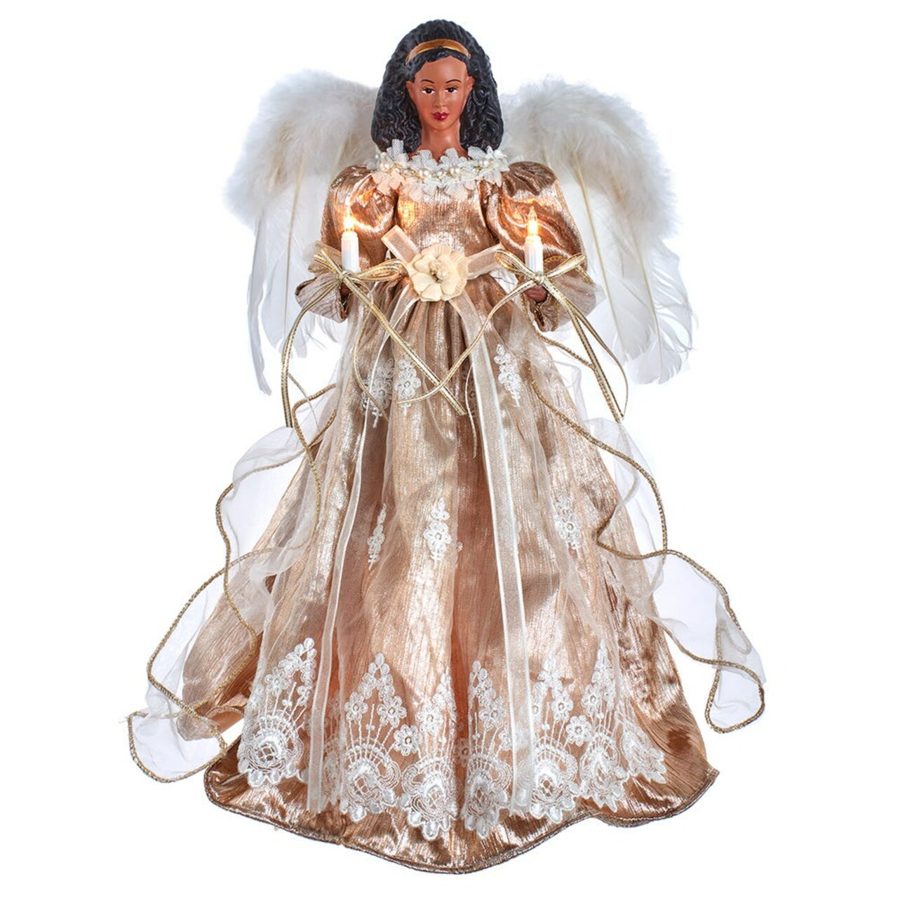 KSA 16" Pre-lit Rose Gold African American Angel Christmas Tree Topper